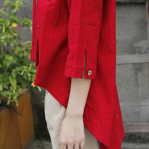 Vibrant Red Irregular Button-Up Shirt  | Zen Buddha Trends