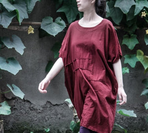 Vintage Red Oversized Linen T-Shirt | Lotus Buddha Trends