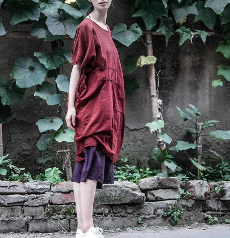 Vintage Red Oversized Linen T-Shirt | Lotus Buddha Trends