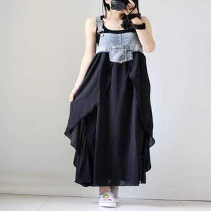 Black & Blue Long Denim Overall Dress dylinoshop