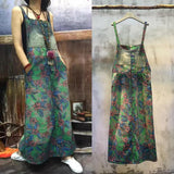 Floral Long Denim Overall Dress dylinoshop
