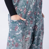 Oversized Denim Floral Print Overall Buddha Trends