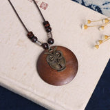 Owl Wooden Necklace Buddha Trends