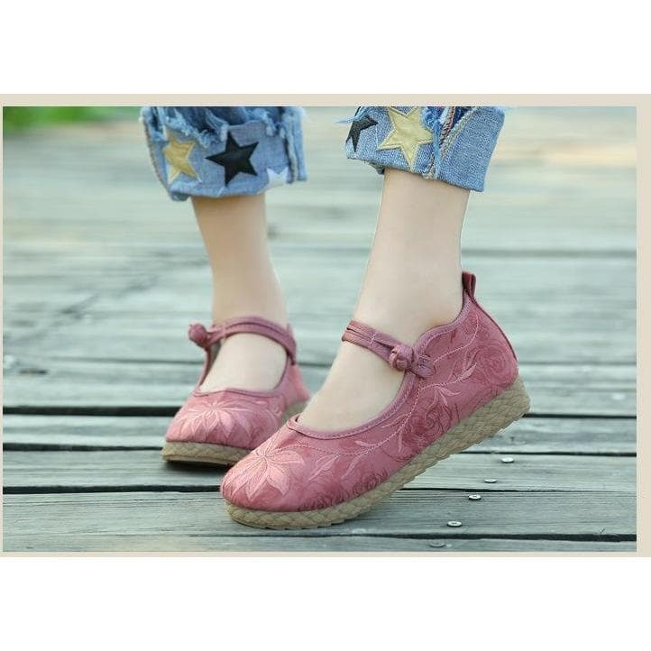 Pink Cotton & Linen Shoes Buddha Trends