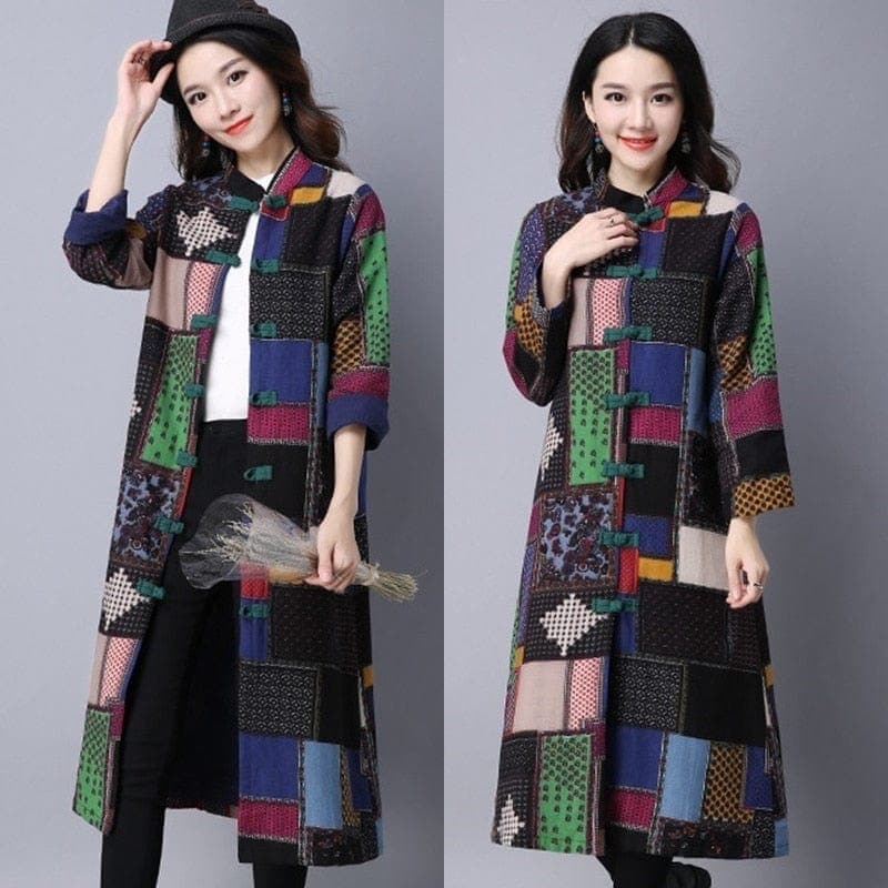 Plaid Patchwork Trench Coat Buddha Trends