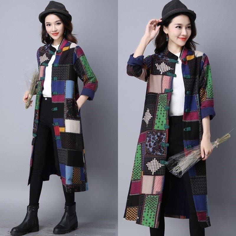 Plaid Patchwork Trench Coat Buddha Trends