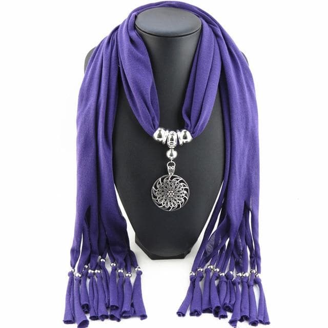 Hollow Circle Flower Purple Scarf Necklace - dylinoshop
