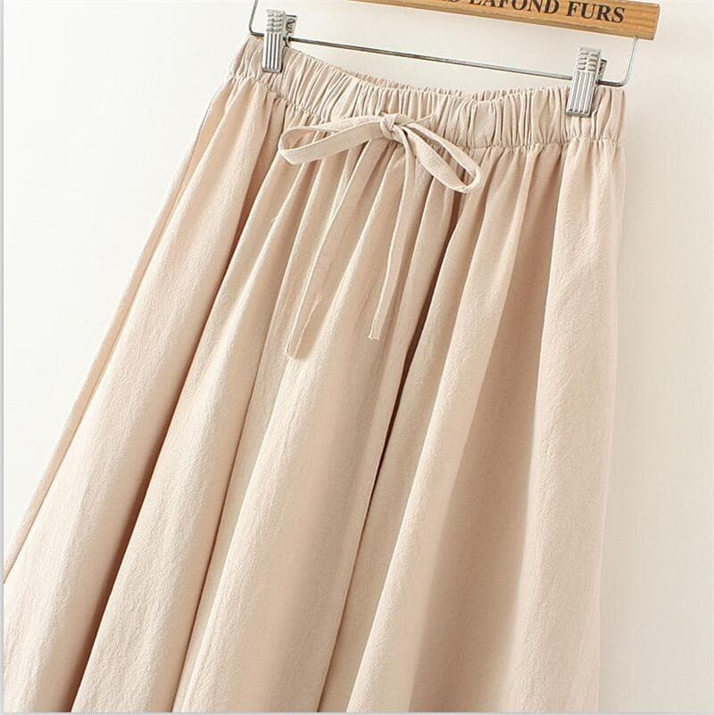 Cotton Linen Pleated Literary Skirt dylinoshop