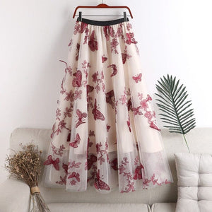 Flowers & Butterflies Asymmetrical Midi Skirt dylinoshop
