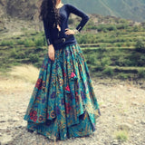 Floral Print Bohemian Pleated Maxi Skirt dylinoshop