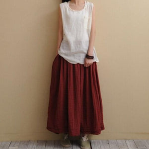 Vintage Cotton Linen Pleated Skirt Buddha Trends