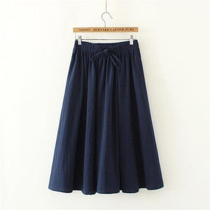 Cotton Linen Pleated Literary Skirt dylinoshop