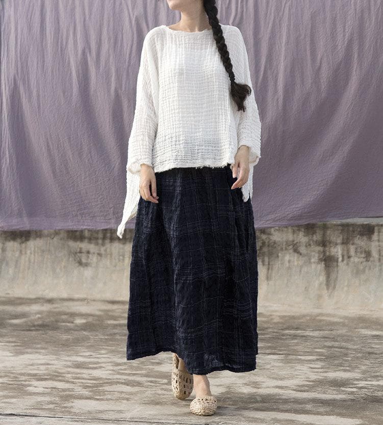 Vintage Plaid Linen Skirt | Lotus Buddha Trends