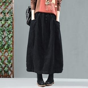 Vintage Pleated Corduroy Midi Skirt Buddha Trends