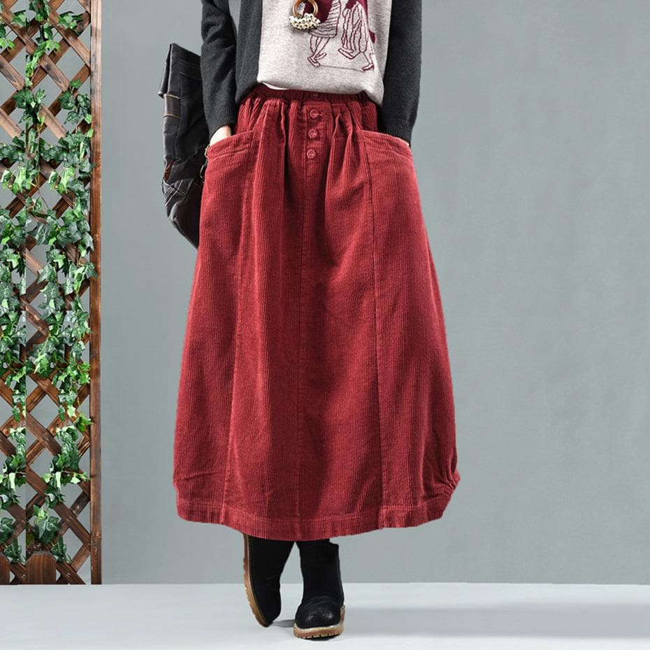 Vintage Pleated Corduroy Midi Skirt Buddha Trends