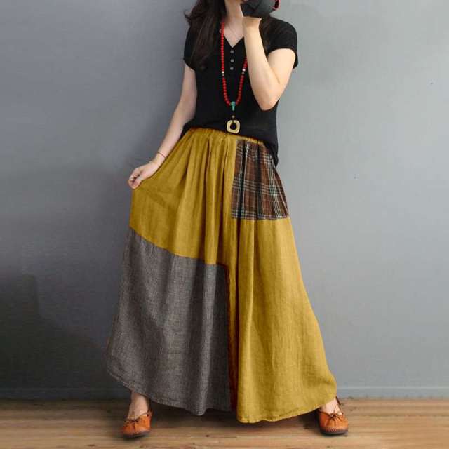 Cora Vintage Patchwork Maxi Skirt dylinoshop