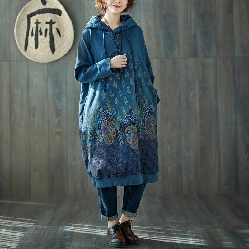 Peacock Paisley Hooded Sweater Dress Buddha Trends