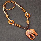 Tribal Elephant Wooden Necklace - Buddha Trends