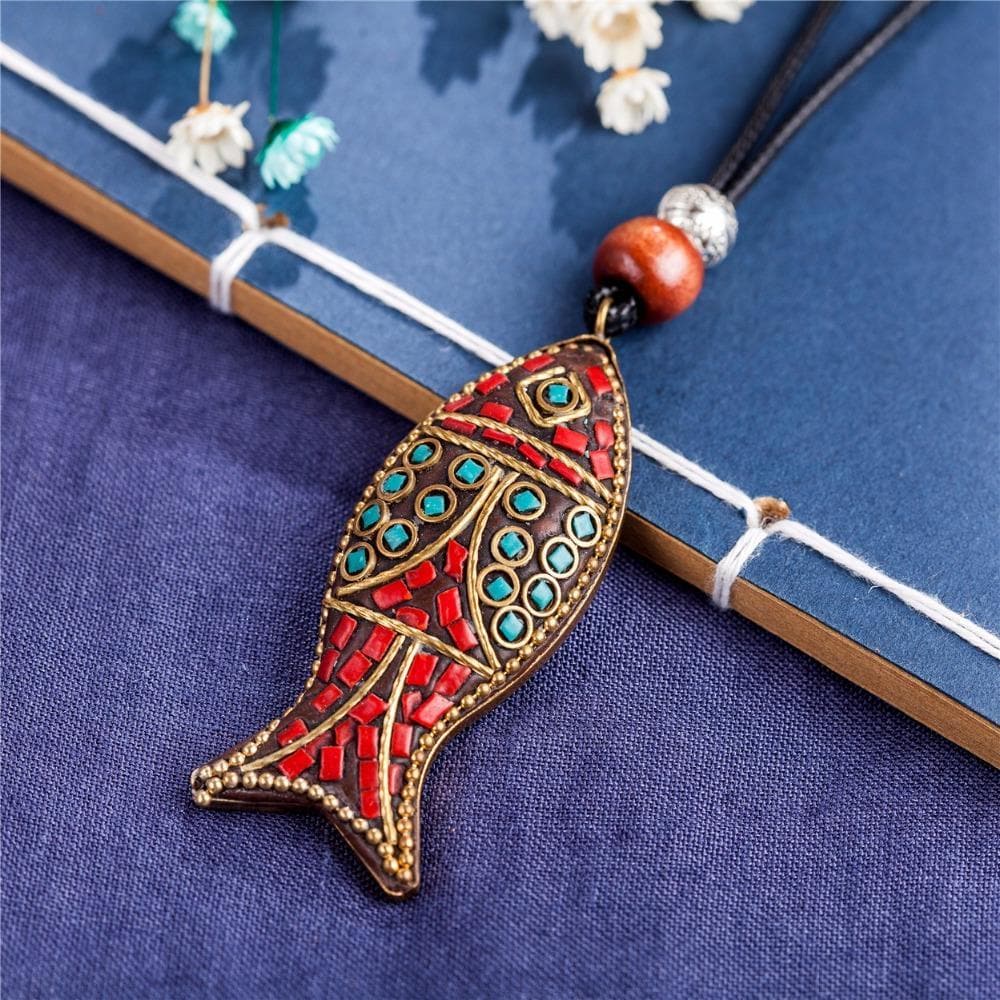 Tribal Geometric Fish Pendant Necklace Buddha Trends