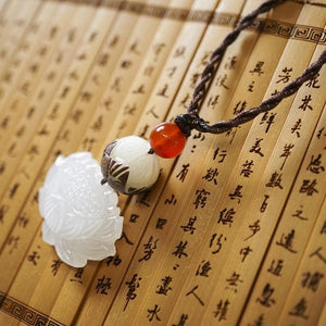 White Jade Lotus Flower Necklace Buddha Trends