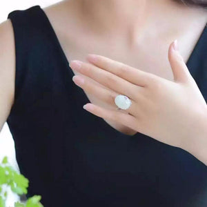 White Jade Sterling Silver Ring Buddha Trends