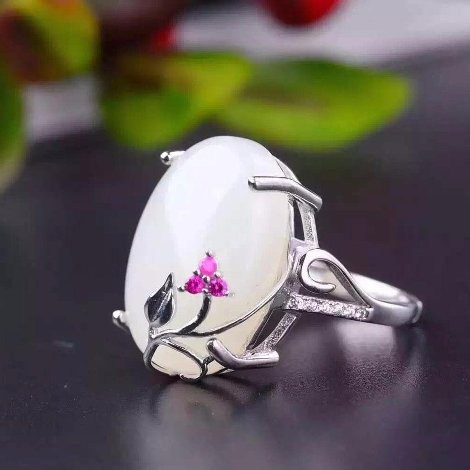 White Jade Sterling Silver Ring Buddha Trends