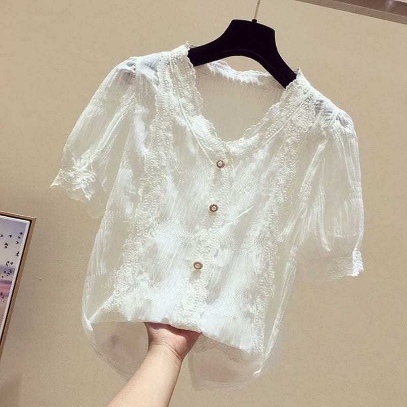 Lace Embroidered Korean T-Shirts dylinoshop