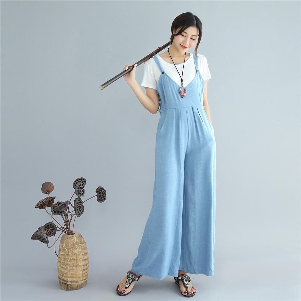 Wide Leg Pure Colors Womens Overalls Buddha Trends