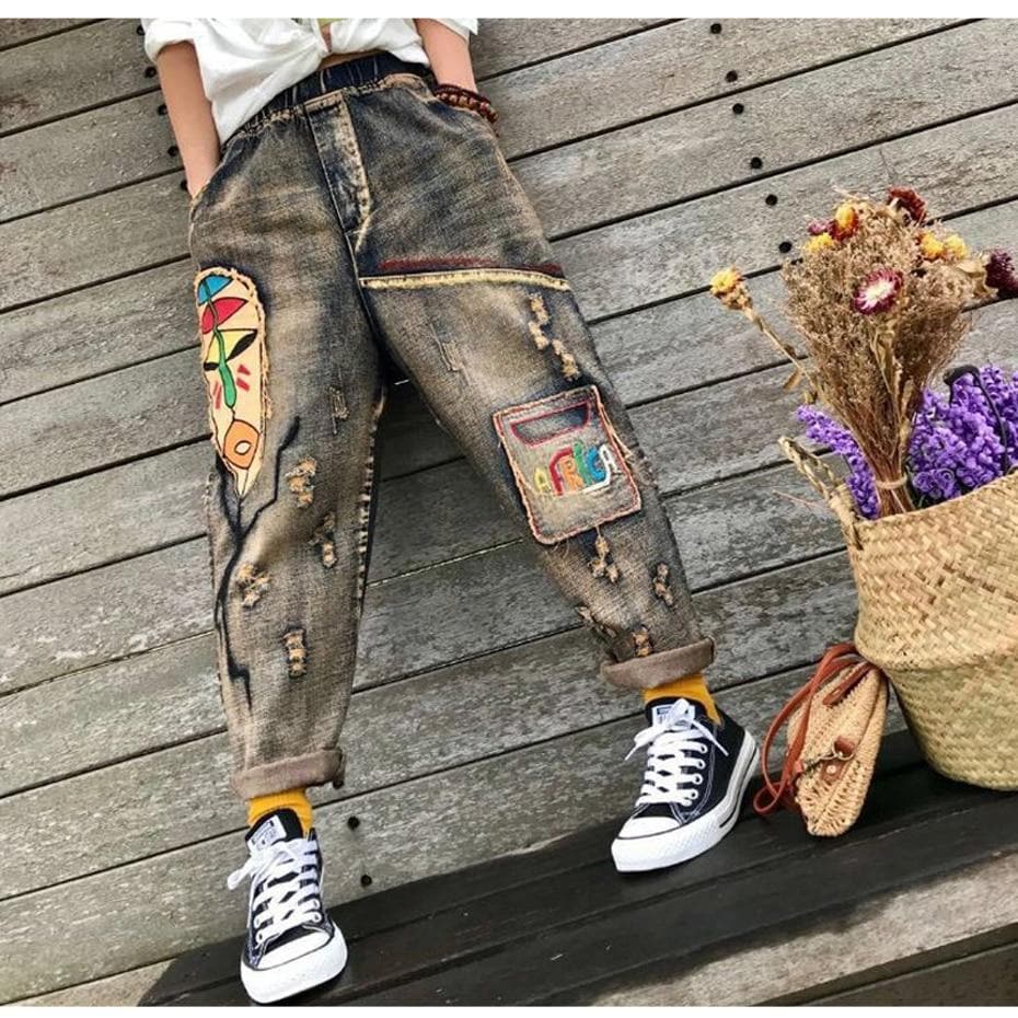 Afrika Patchwork Handmade Hipster Jeans dylinoshop