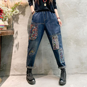 Patchwork Embroidered Loose Hipster Jeans Buddha Trends