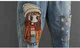 Cartoon Embroidered Patchwork Vintage Jeans dylinoshop