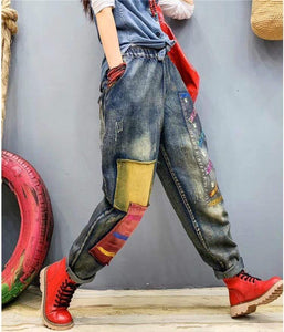 High Waisted Boyfriend Patchwork Jeans dylinoshop