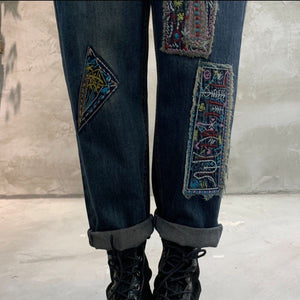 Patchwork Embroidered Loose Hipster Jeans Buddha Trends
