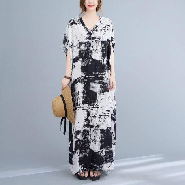 Abstracto Black and White Kaftan Dress Buddhatrends