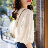 Amber Embroidery Half-Sleeve Blouses Buddhatrends