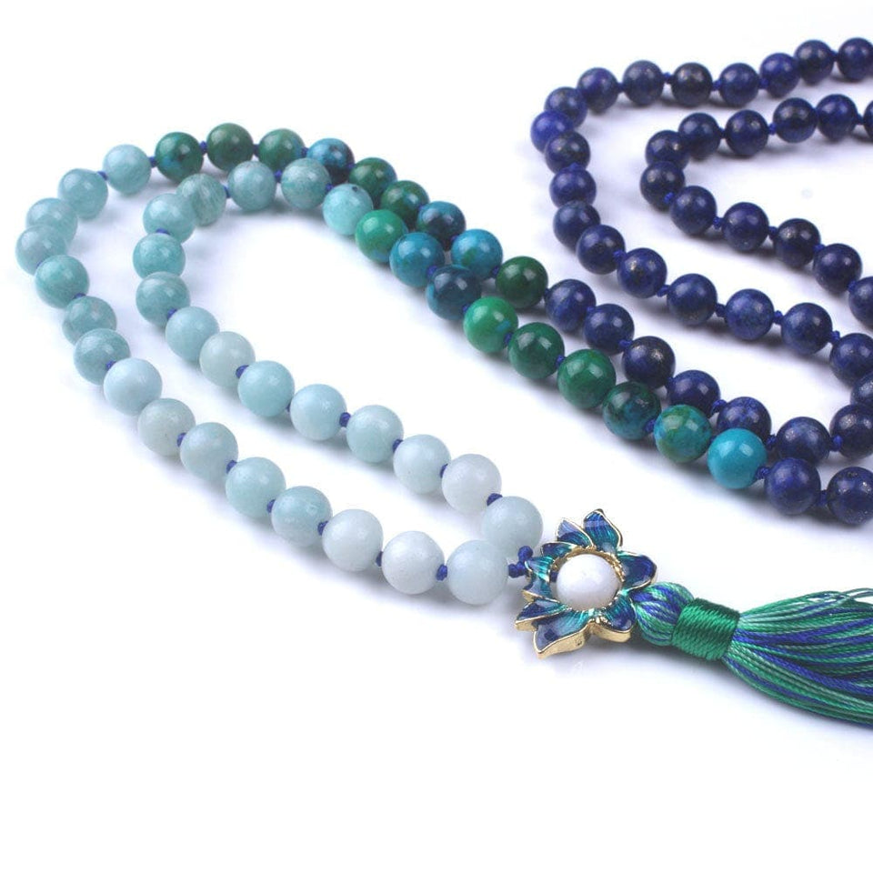 Blue Lotus Amazonite & Lapis Lazuli 108 Mala Beads Buddhatrends