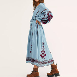Boho Chic Blue & Red Embroidered Dress Buddhatrends