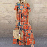 Abstract Short Sleeve Maxi Dress dylinoshop