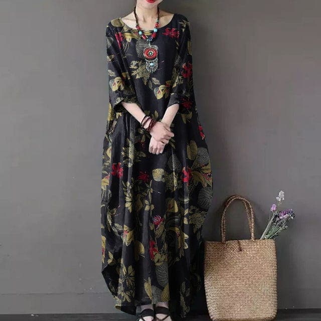 Delilah Vintage Nature Inspired Maxi Dress Buddhatrends