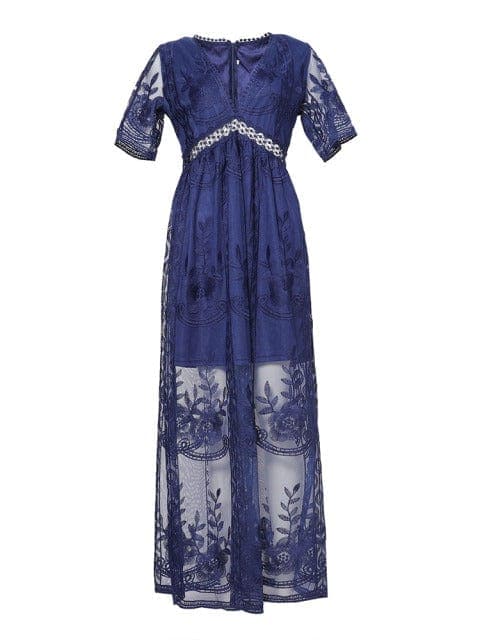 Boho Embroidered Lace Maxi Dress Buddhatrends