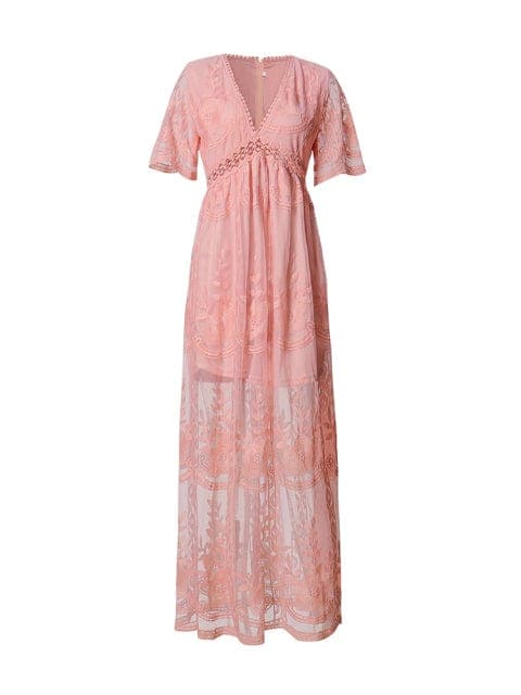 Boho Embroidered Lace Maxi Dress Buddhatrends