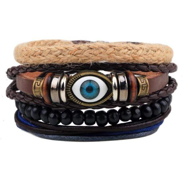 Evil Eye 4 Pieces Set Leather Bracelet Buddhatrends