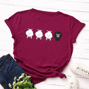 Black Sheep Cartoon O-Neck T-Shirt Buddhatrends