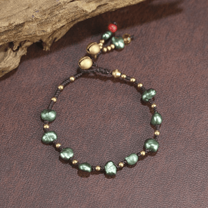 Green Pearls Handmade Braided Bracelet Buddhatrends