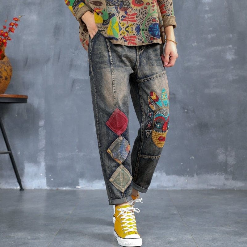 Rebels Geometric Embroidered Jeans Buddhatrends