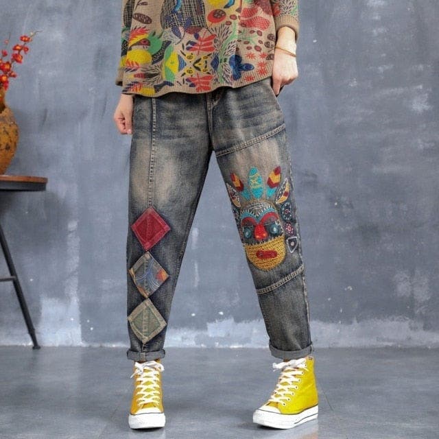 Rebels Geometric Embroidered Jeans Buddhatrends