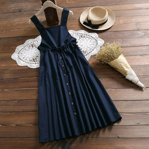 Navy Blues Pleated Overall Dress Buddhatrends