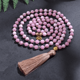 Lotus Kunzite 108 Mala Beads Tassel Necklace Set Buddhatrends