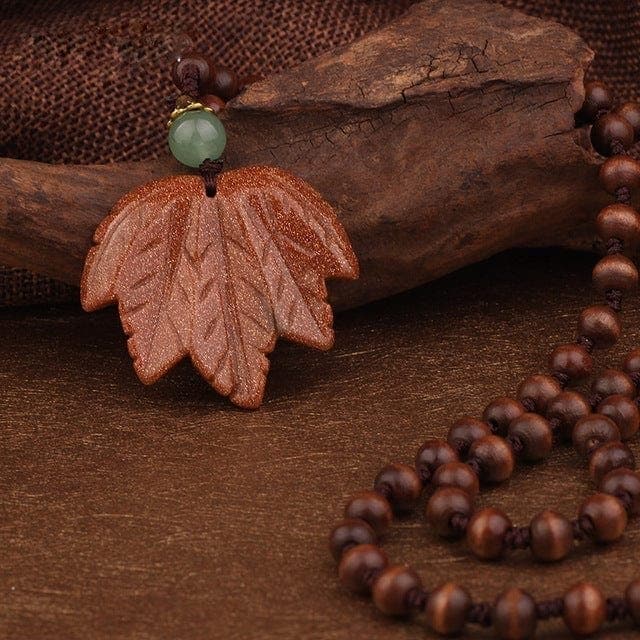 Maple Leaf Handmade Wood Necklace Buddhatrends