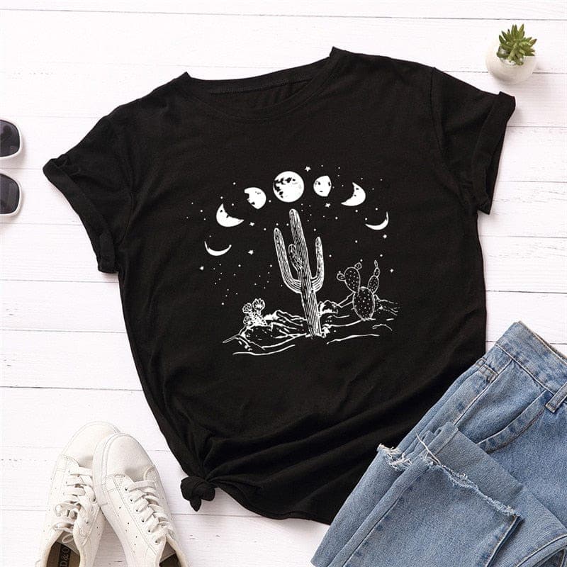 Moon Phases Loose Cotton T-Shirt Buddhatrends